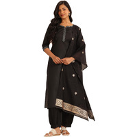 Libas Women's Silk Blend Solid Kurta Set (39056_Black