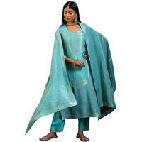 Libas Womens Woven Design Silk Blend Straight Kurta With Trousers And Dupatta