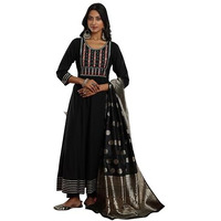 Libas Black Viscose Rayon Yoke Design Kurta Sets For Women
