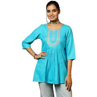 Libas Women's Cotton Blend A-Line Kurtis (58236B_Turquoise
