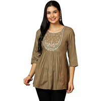 Libas Women's Cotton Blend A-Line Kurtis (58242B_Brown