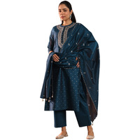 Libas Women's Chanderi Silk Kurta Set (49429 Teal