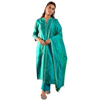 Libas Womens Woven Design Silk Blend Straight Kurta With Trousers And Dupatta