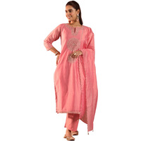 Libas Women's Chanderi Silk Kurta Set (49444 Peach