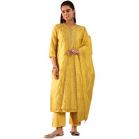 Libas Women's Chanderi Silk Embroidered Kurta Set (49469 Mustard
