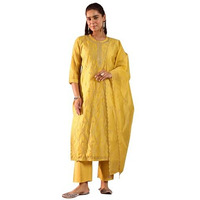 Libas Women's Chanderi Silk Embroidered Kurta Set (49469 Mustard