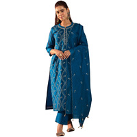 Libas Women's Chanderi Silk Embroidered Kurta Set (49471 Teal