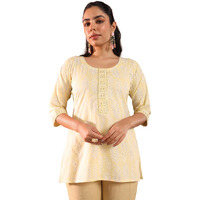 Libas Women's Cotton Printed Regular Kurti (29326 Yellow