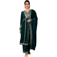 Libas Women's Velvet Kurta Set (49491_Green