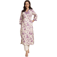 Libas Women's Cotton Floral Printed Straight Kurta (29414O_Purple_M)