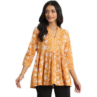 Libas Women's Cotton Floral Printed Anarkali Kurti (98001O_Mustard_Xxl)