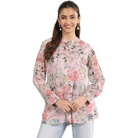 Libas Women's Chiffon Floral Printed Straight Kurti (98022O_Pink_M)
