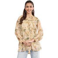 Libas Women's Chiffon Floral Printed Straight Kurti (98023O_Beige_M)