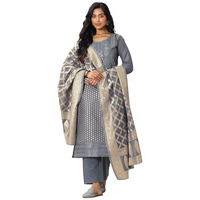 Libas Womens Woven Design Silk Blend Straight Kurta With Trousers And Dupatta