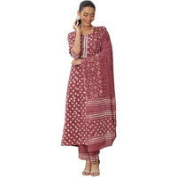Libas Womens Printed Cotton Straight Kurta With Trousers And Dupatta
