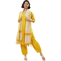Libas Women's Cotton Blend Kurta Sets (400049O_Yellow_L)