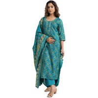 Libas Womens Printed Silk Blend Straight Kurta With Trousers And Dupatta