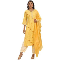 Libas Women's Cotton Blend Kurta Sets (400068O_Yellow_Xl)
