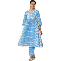 Libas Women's Pure Cotton Kurta Sets (400144O_Blue_M)