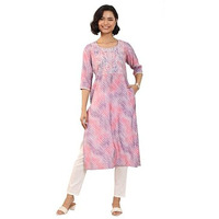 Libas Women's Silk Blend Leheriya Straight Kurtas (29501O_Lavender_Xl)