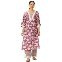 Libas Womens Printed Silk Blend Straight Kurta With Trousers