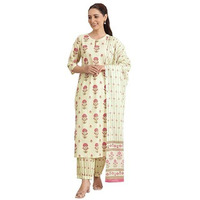 Libas Womens Printed Cotton Straight Kurta With Salwar And Dupatta