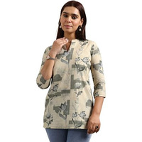 Libas Women's Cotton Blend Floral Straight Kurti (98047O Beige