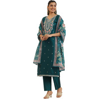 Libas Women's Silk Blend Kurta Sets (99188_Teal_L)