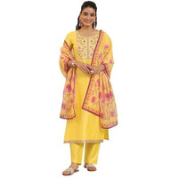 Libas Women's Silk Blend Kurta Sets (99192_Yellow_M)