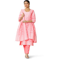 Libas Women's Chanderi Silk Woven Design Straight Kurta Sets (99205_Pink_L)