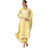 Libas Women's Chanderi Silk Kurta Sets (99217_Yellow_L)