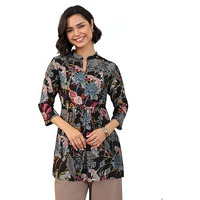 Libas Women's Silk Blend Floral A-Line Kurtis (98162_Black_M)