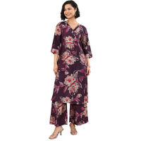 Libas Womens Printed Silk Blend Straight Kurta With Palazzos