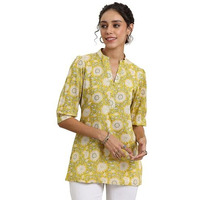 Libas Women's Cotton Floral Regular Kurti (29614 Yellow