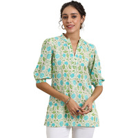 Libas Women's Cotton Floral Regular Kurti (29615 Off White