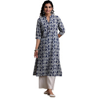 Libas Women's Cotton Printed Straight Kurta (29051R_Blue