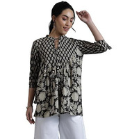Libas Women's Cotton Printed A-Line Kurti (29067R_Black
