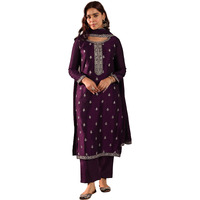 Libas Women's Silk Blend Ethnic Motifs Kurta Set (49505 Burgundy