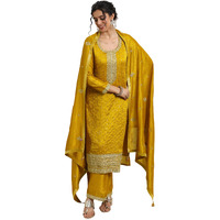 Libas Womens Embellished Silk Blend Straight Kurta With Palazzos And Dupatta