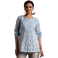 Libas Women's Cotton Printed Straight Kurti (26848R_Blue
