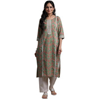 Libas Women's Cotton Printed Straight Kurta (29059R Green
