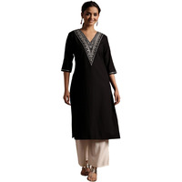 Libas Women's Viscose Rayon Yoke Design A-Line Kurta (29190Or Black