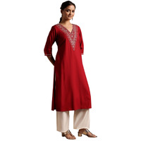 Libas Women's Viscose Rayon Yoke Design A-Line Kurta (29191Or Maroon