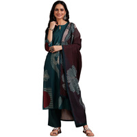 Libas Women Silk Blend Printed Kurta Set (36769Or_Teal Blue, Xs
