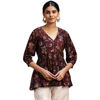Libas Women's Silk Blend Printed A-Line Kurti (29114Or_Burgundy