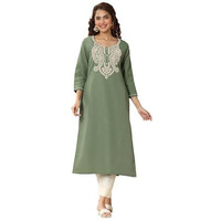Libas Women's Cotton Blend Paisley Straight Kurtas (98184_Green_M)