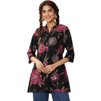 Libas Women's Floral Straight Tunics (98189_Black Xxl)