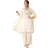 Libas Women's Pure Cotton Embroidered Kurta Sets (99416_Off White_M)