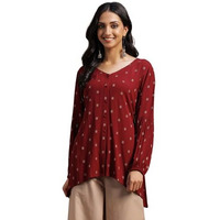 Libas Women's Cotton Ethnic Motifs A-Line Kurti (291310R Maroon