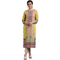 Libas Women's Crepe Ethnic Motifs Straight Kurta (292590R Mustard